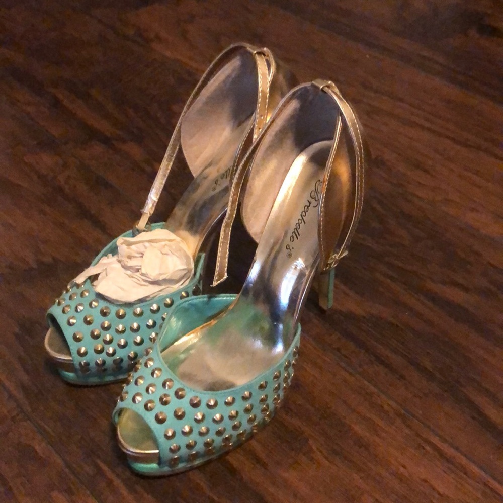 Blue and gold heels